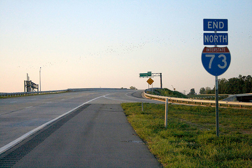 Photo of End North I-73 sign beyond Exit 103 on Greensboro Loop, Courtesy of
Evan Semones