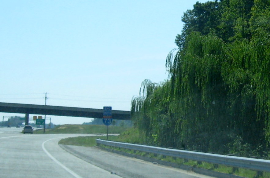 Photo of the End South I-73 sign at the US 220 South exit on
the Greensboro Loop, August 2009