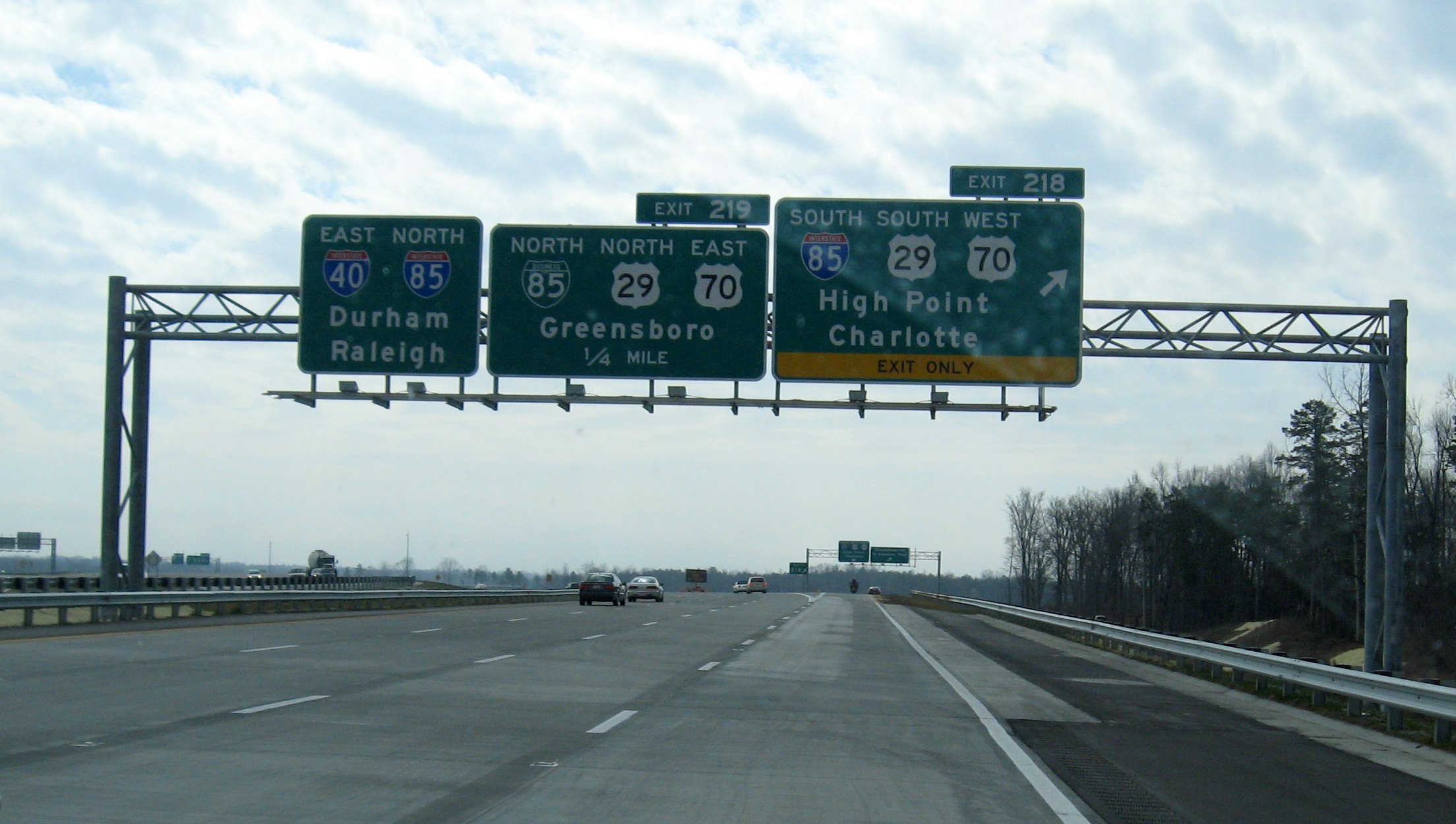 Photo of exit signage approaching Business 85 South exit on I-73 Greensboro Loop
in June 2009