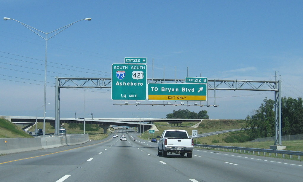 Exit signage for I-73/I-840 portion of Greensboro Loop on I-40 West in Sept.
2009