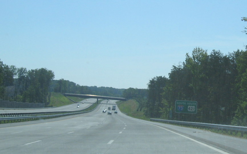 Photo or revised I-73/US 421 Greensboro Loop reassurance marker sign in 
July 2009