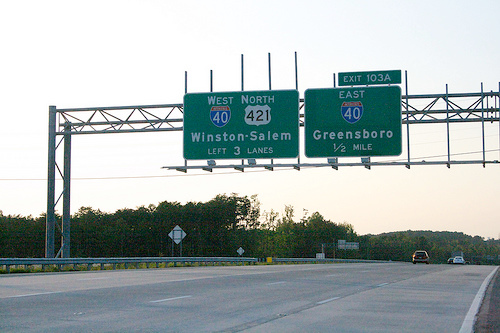 Photo of 1/4 mile exit signage at I-40 Exit on I-73 Greensboro Loop, 
courtesy of Evan Semones