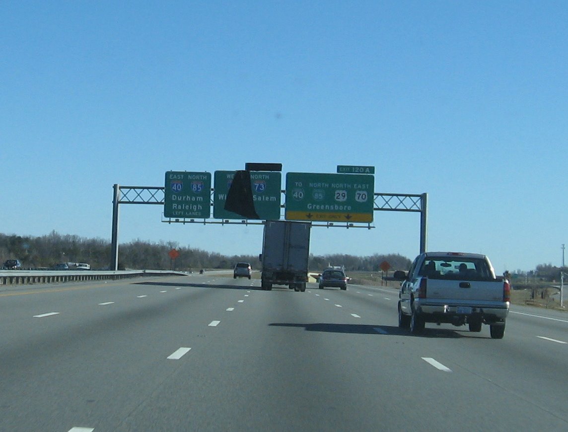 Photo of original sign for I-73 Segment of Greensboro Loop on I-85 North
in Feb. 2008