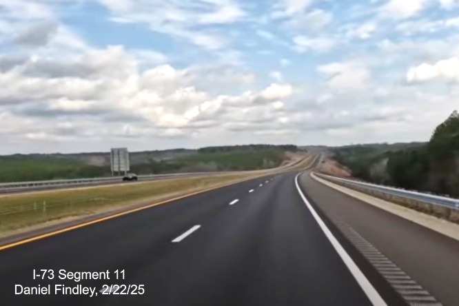 Screen grab image of I-73 North/I-74 West lanes heading north
toward US 220, Daniel Findley, February 2025