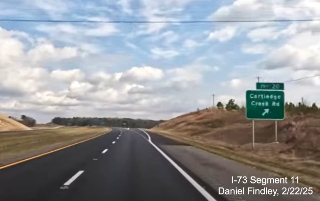 Screen grab image of exit sign for Cartledge Creek Road exit on I-73
North/I-74 West Rockingham Bypass, Daniel Findley, February 2025