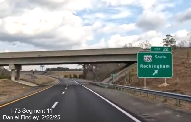 Screen grab image of US 220 South exit sign on I-73
North/I-74 West Rockingham Bypass, Daniel Findley, February 2025