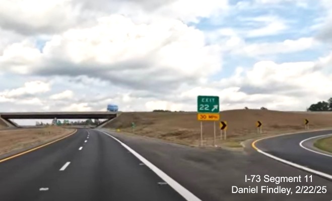 Screen grab image of the gore sign for US 220 South exit on I-73
North/I-74 West Rockingham Bypass, Daniel Findley, February 2025