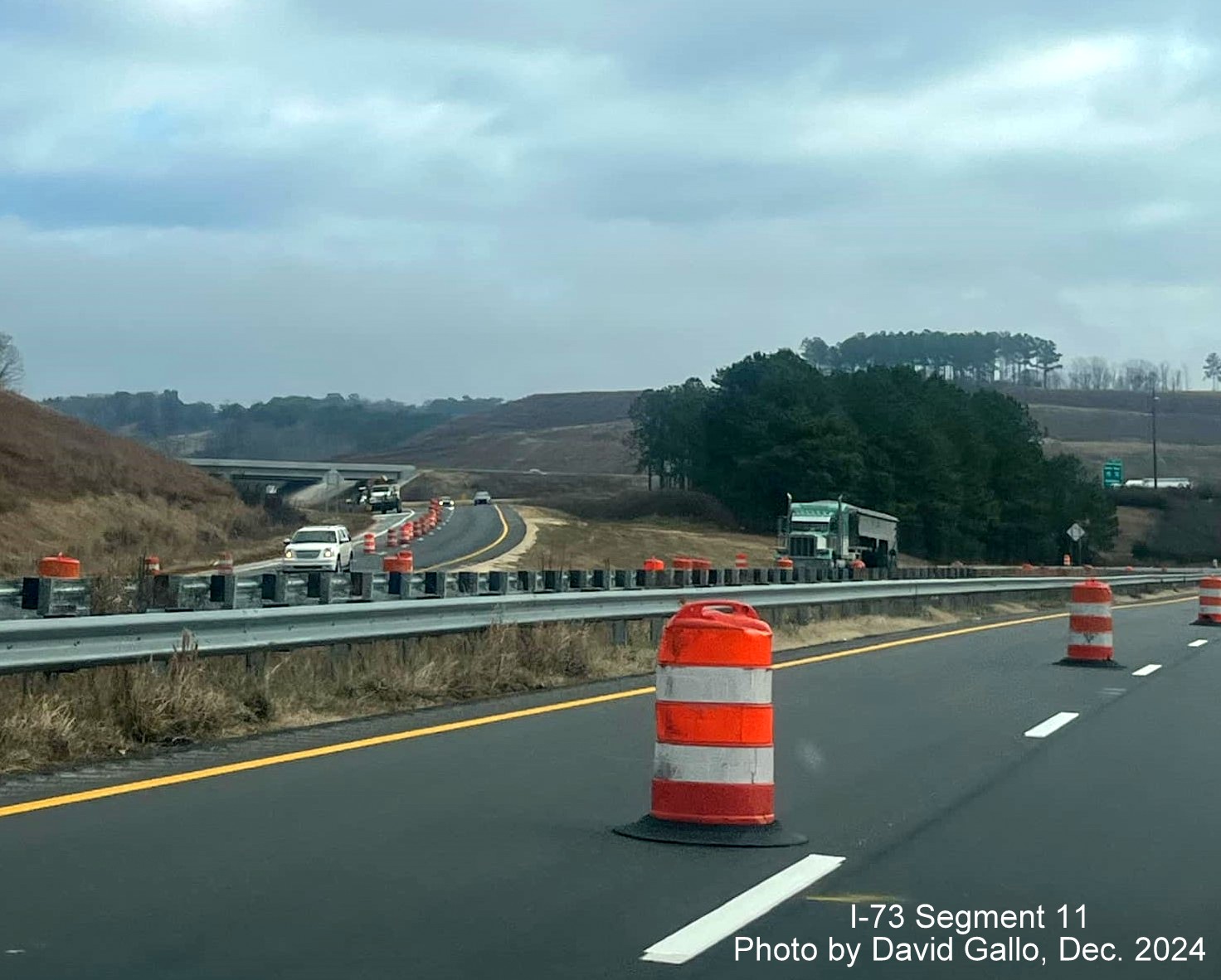Image taken from US 74 East approaching future interchange with I-73/I-74 Rockingham Bypass,
by David Gallo, December 2024