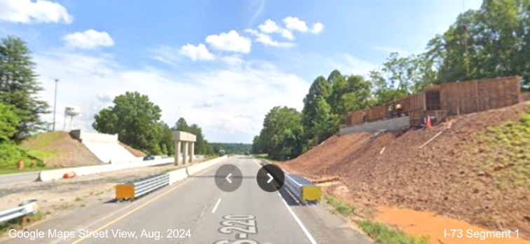 Image of bridge construction along US 220 North at the NC 770 exit in Rockingham
County, Google Maps Street View, August 2023