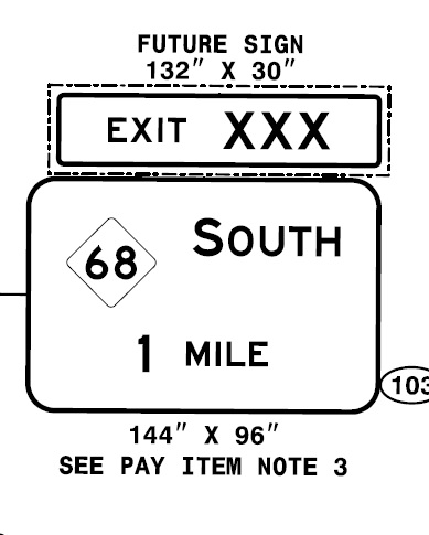 Image of sign plan for 1 Mile advance sign for NC 68 on US 220 South, courtesy of NCDOT