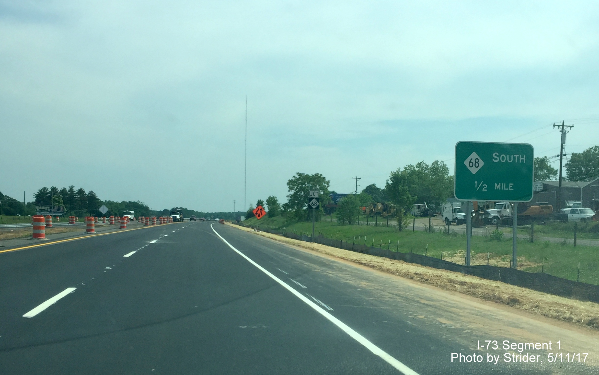 Image taken of newly placed 1/2 mile exit sign for new NC 68 South exit from US 220 South in Rockingham County, by Strider