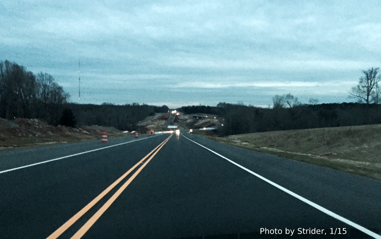 Image of US 220 South approaching the Haw River and completed  future I-73 bridges, 
near Summerfield, NC, photo by Strider