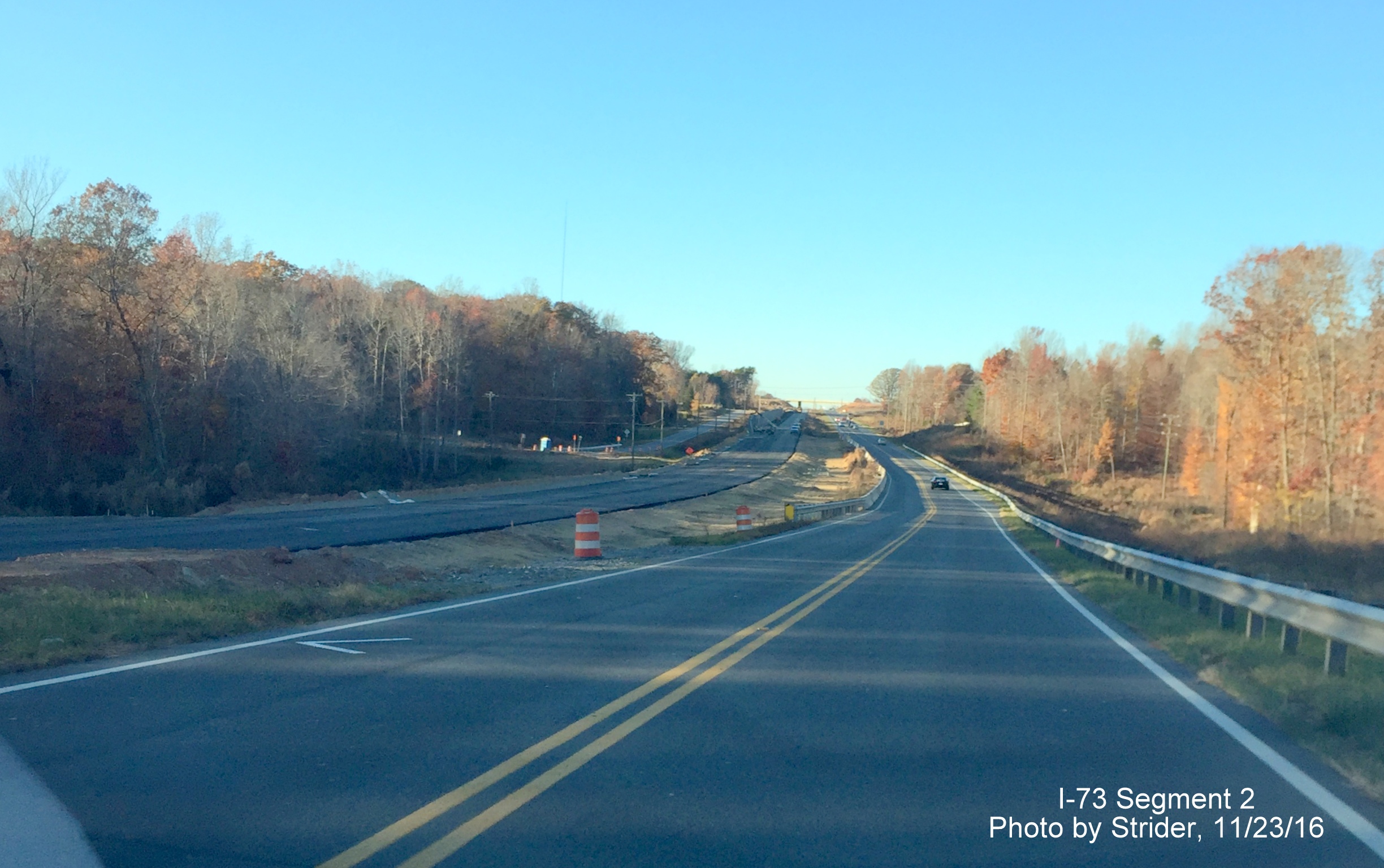 Image of Future I-73 Southbound lanes being paved from current US 220 North roadway north of US 158 interchange, by Strider