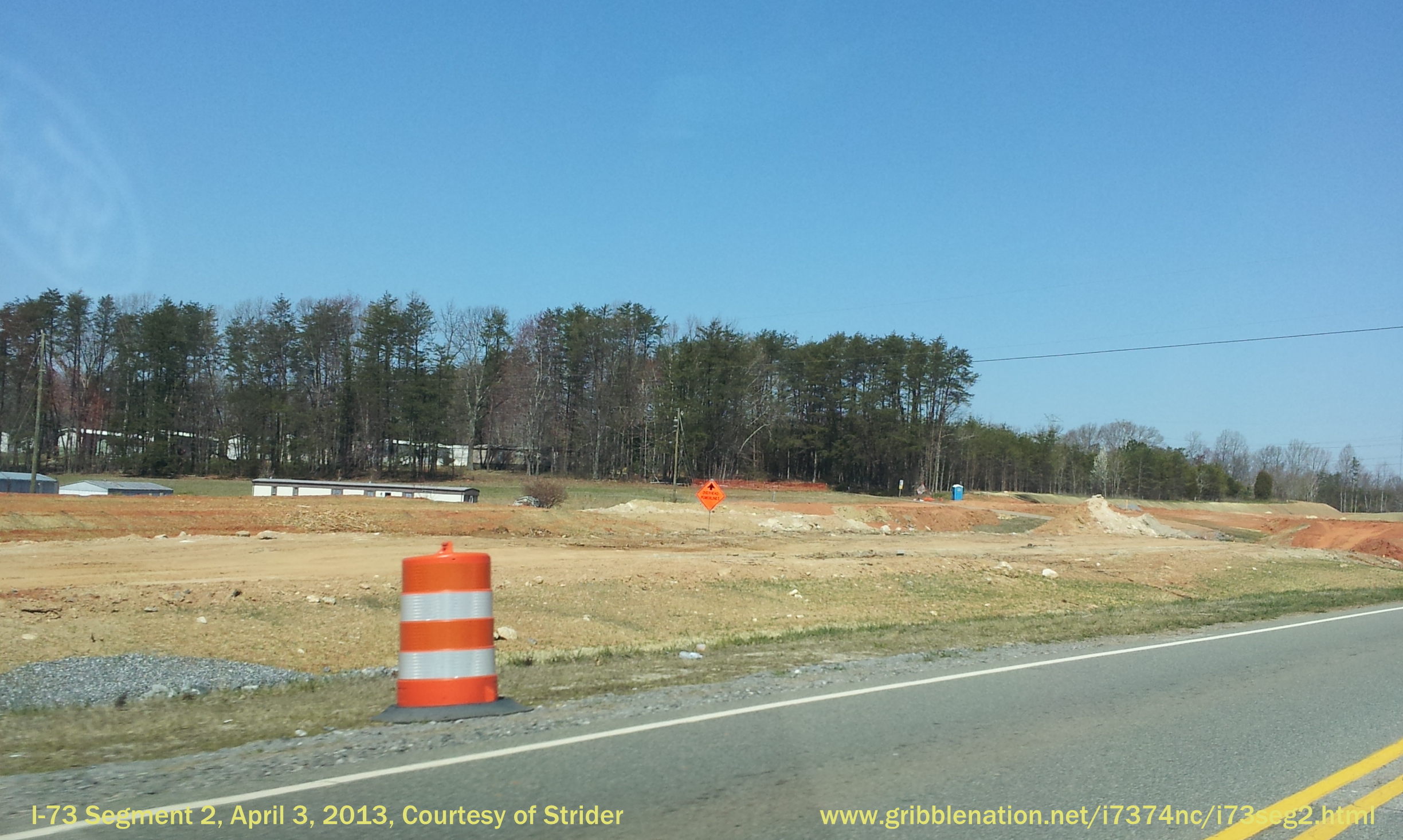 Photo from US 220 North showing I-73 Construction between future interchange 
with US 220 and US 158, courtesy of Strider