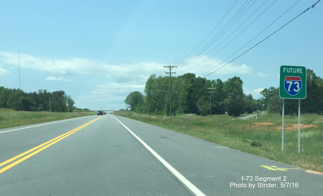 Image of Future I-73 sign along US 220 beyond NC 65 exit, from Strider