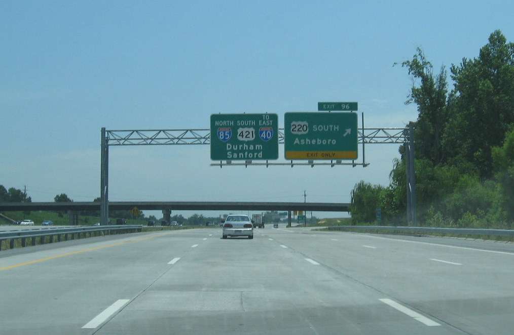 Photo of exit signage on I-73 Greensboro Loop between I-85 and US 220 in June
2009