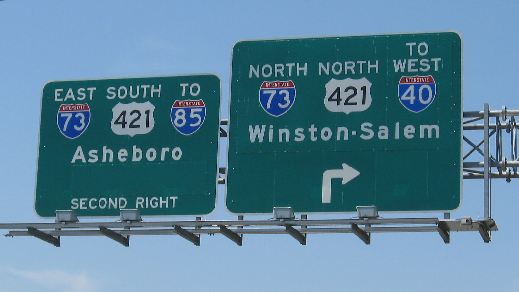 Photo of exit signage at the Wendover Ave interchange with I-73 Greensboro
Loop in June 2009