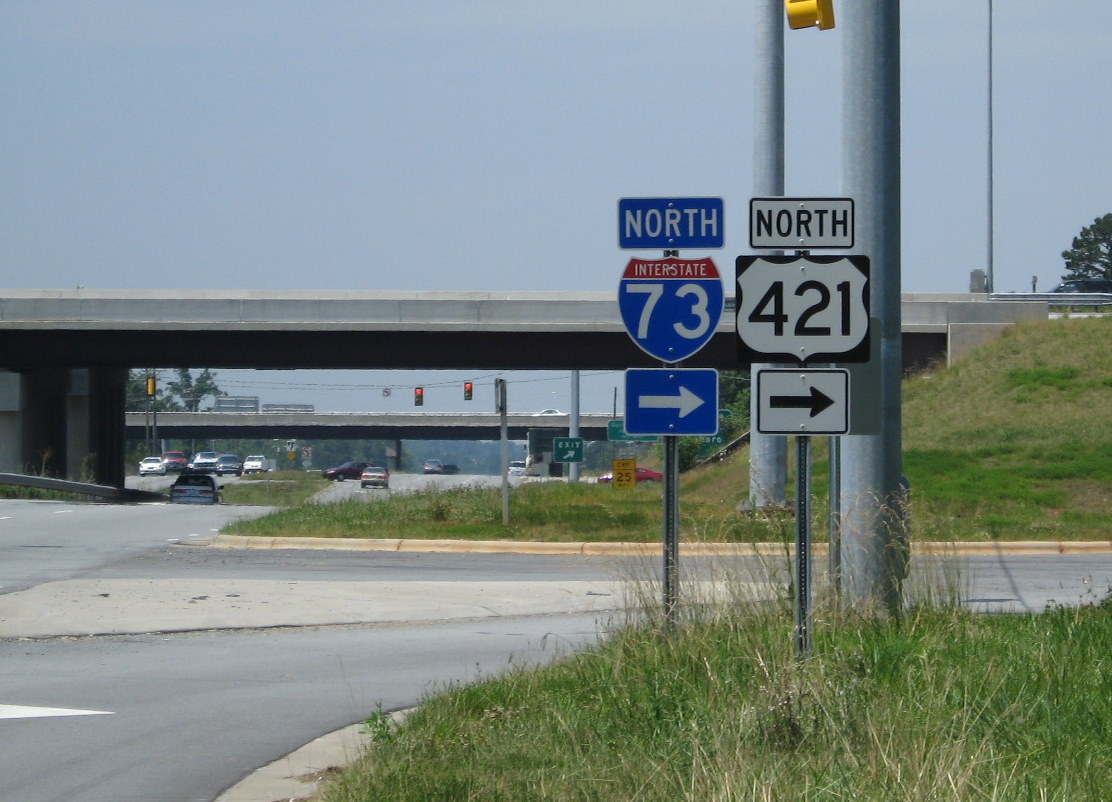 Photo of interstate signs at Wendover on-ramp to I-73 Greensboro Loop in March
2008