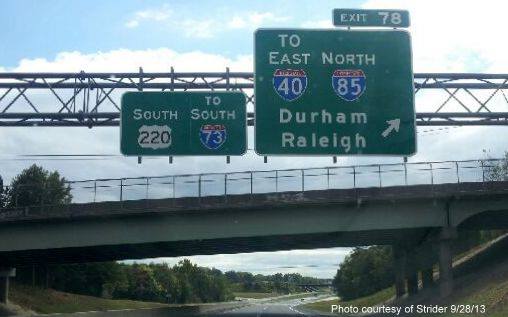 New To I-73 South Signage appearing Along US 220
after Business 85 Exit in Greensboro, from Strider