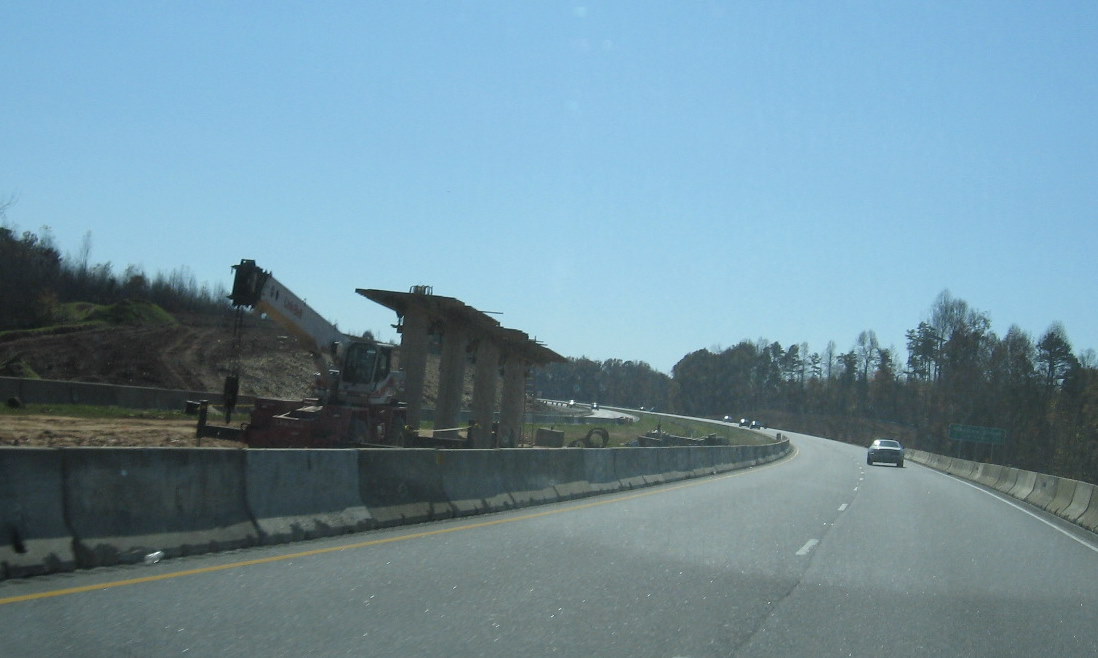 Photo of progress building future I-74 ramp bridges from US 220 South 
in Randleman, Oct. 2009