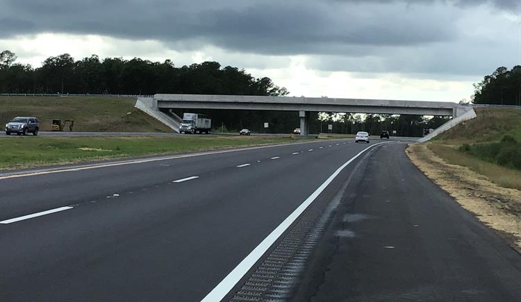 NCDOT image of newly completed Hallsboro Road bridge over US 74/US 76 (Future I-74) in Columbus County, June 2020