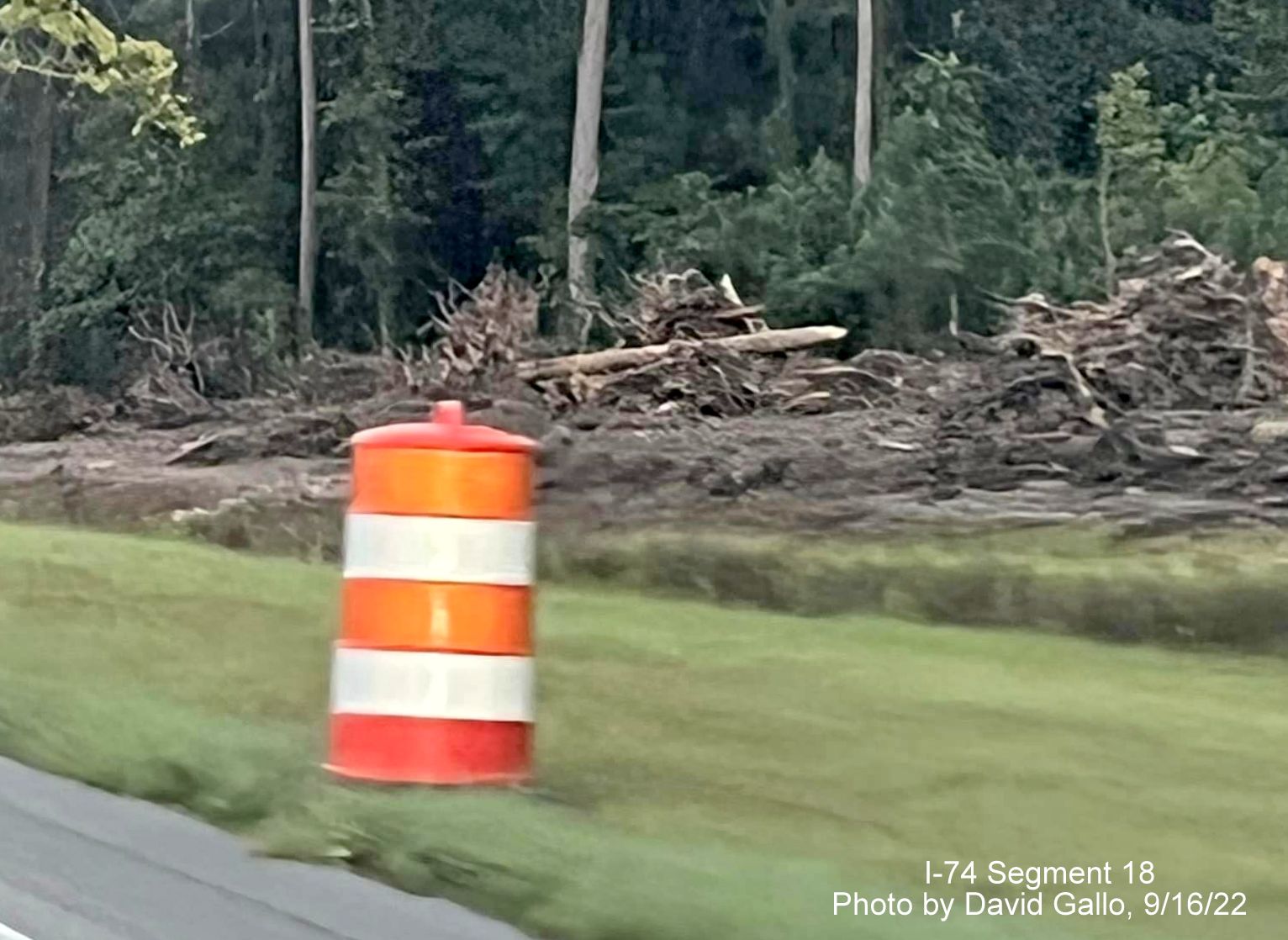 More trees cut down along US 74 as part of new Lake Waccamaw interchange construction, by David Gallo, September 2022