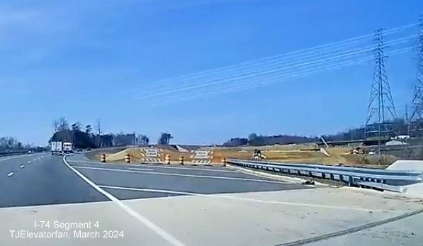 Image of future ramp from US 52 (Future I-285) North to Future I-274 West/Winston-Salem 
       Northern Beltway, screen grab from TJElevatorfan video, March 2024