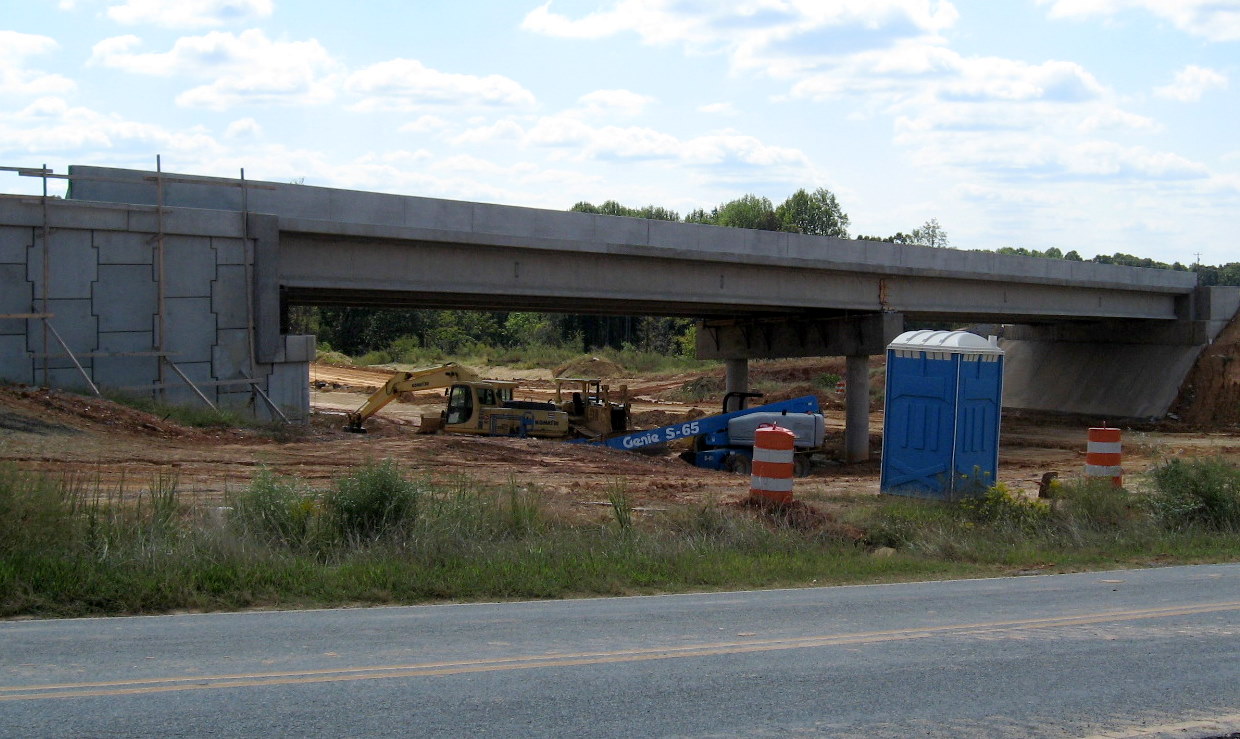Photo of nearly completed Heath Dairy Rd Bridge over future I-74 freeway 
near Randleman in Oct. 2010