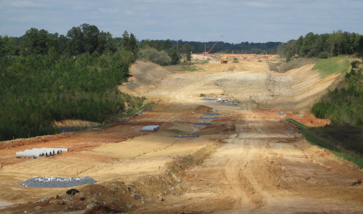 Photo of view north from the Heath Dairy Road Bridge toward Plainfield 
Road showing the progress in constructing the future I-74 freeway near Randleman, Oct. 2010