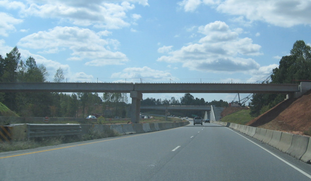 Photo of progress building future I-74 ramp bridges from US 220 South in 
Randleman, Oct. 2010