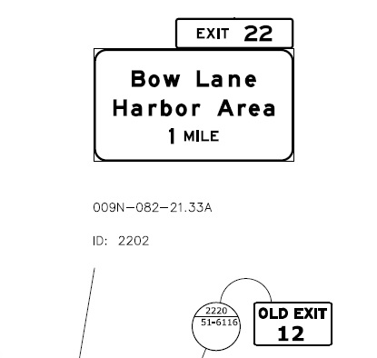 ConnDOT plan for 1-mile advance sign for Bow Lane exit with new number on CT 9 in Middletown