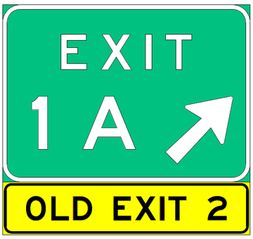 RIDOT image of new exit gore sign to be placed at Gano Street exit on I-195 West in Providence due to exit renumbering in Dec. 2019