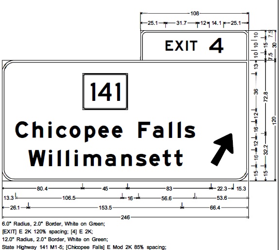 MassDOT sign plan for MA 141 exit sign on I-391 North in Chicopee