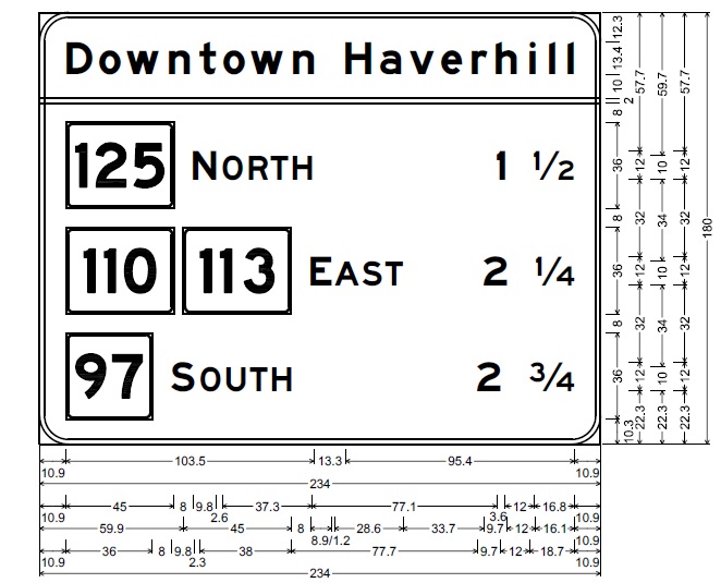 MassDOT sign plan for ground mounted Downtown Haverhill exits auxiliary sign on I-495 North