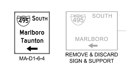 MassDOT plan for ramp guide sign for I-495 South at Woburn Street exit in Lowell