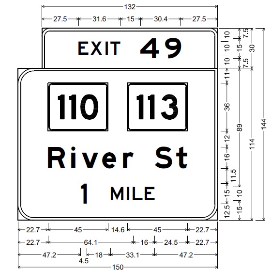 MassDOT plan for 1 mile advance overhead sign for MA 110/MA 113 exit on I-495 in Methuen