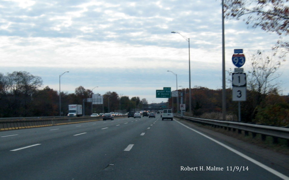 Image of new reassurance markers placed after Neponset Ave on-ramp to I-93 South in Milton