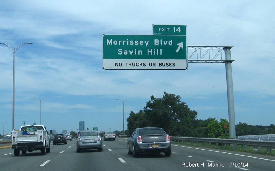 new image of overhead exit sign for Exit 14 on I-93 North in Boston