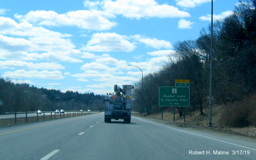 Image of new 3/4 mile advance sign for RI 2 exit on RI 4 South in East Greenwich