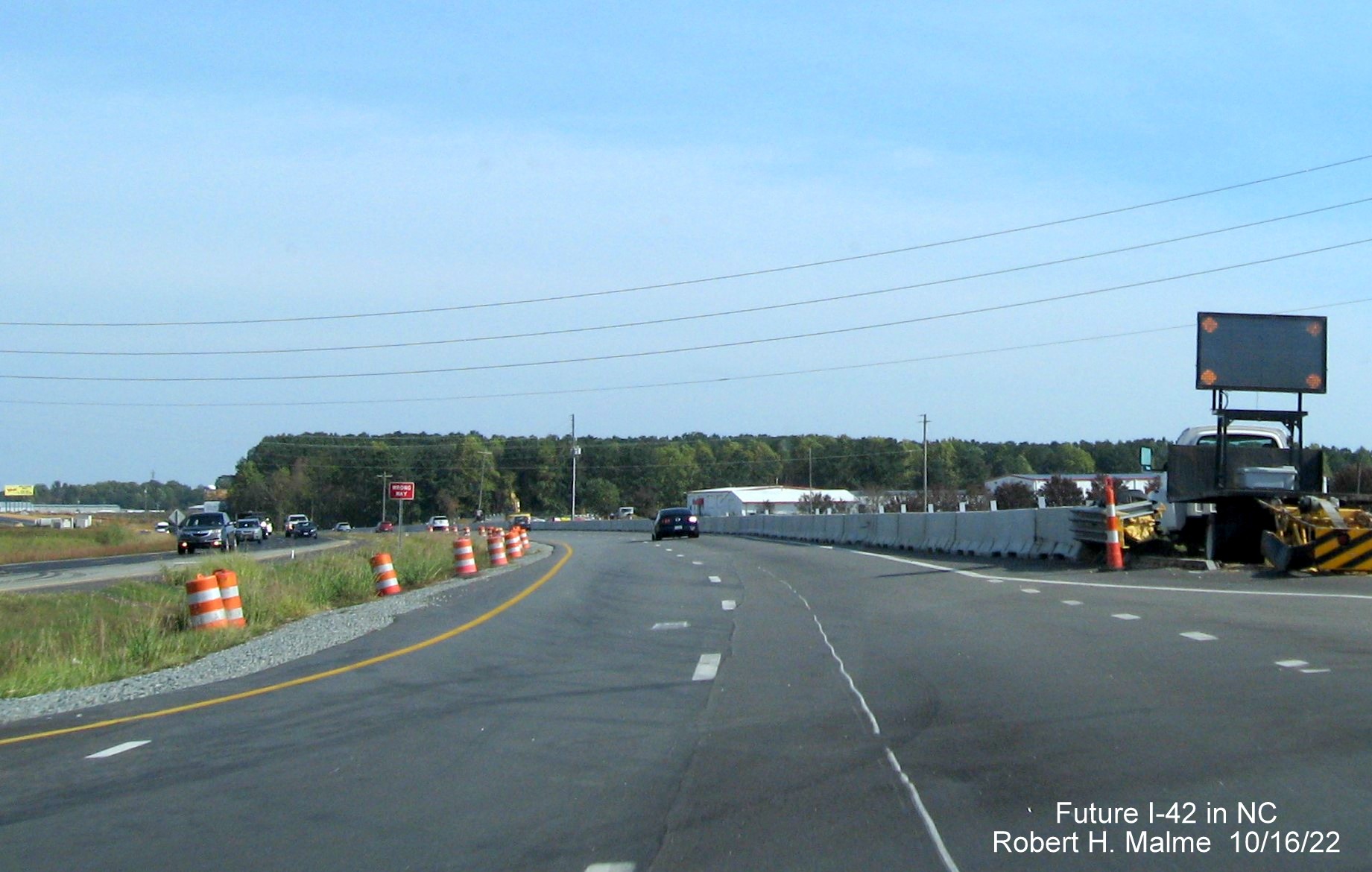 Image of start of US 70 improvements construction area on US 70 (Future I-42) East in Clayton, October 2022