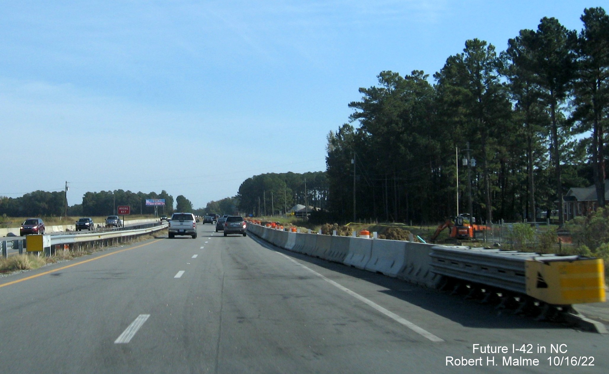 Image of future I-42 East construction along US 70 East after the Turnage Road intersection in Smithfield, October 2022