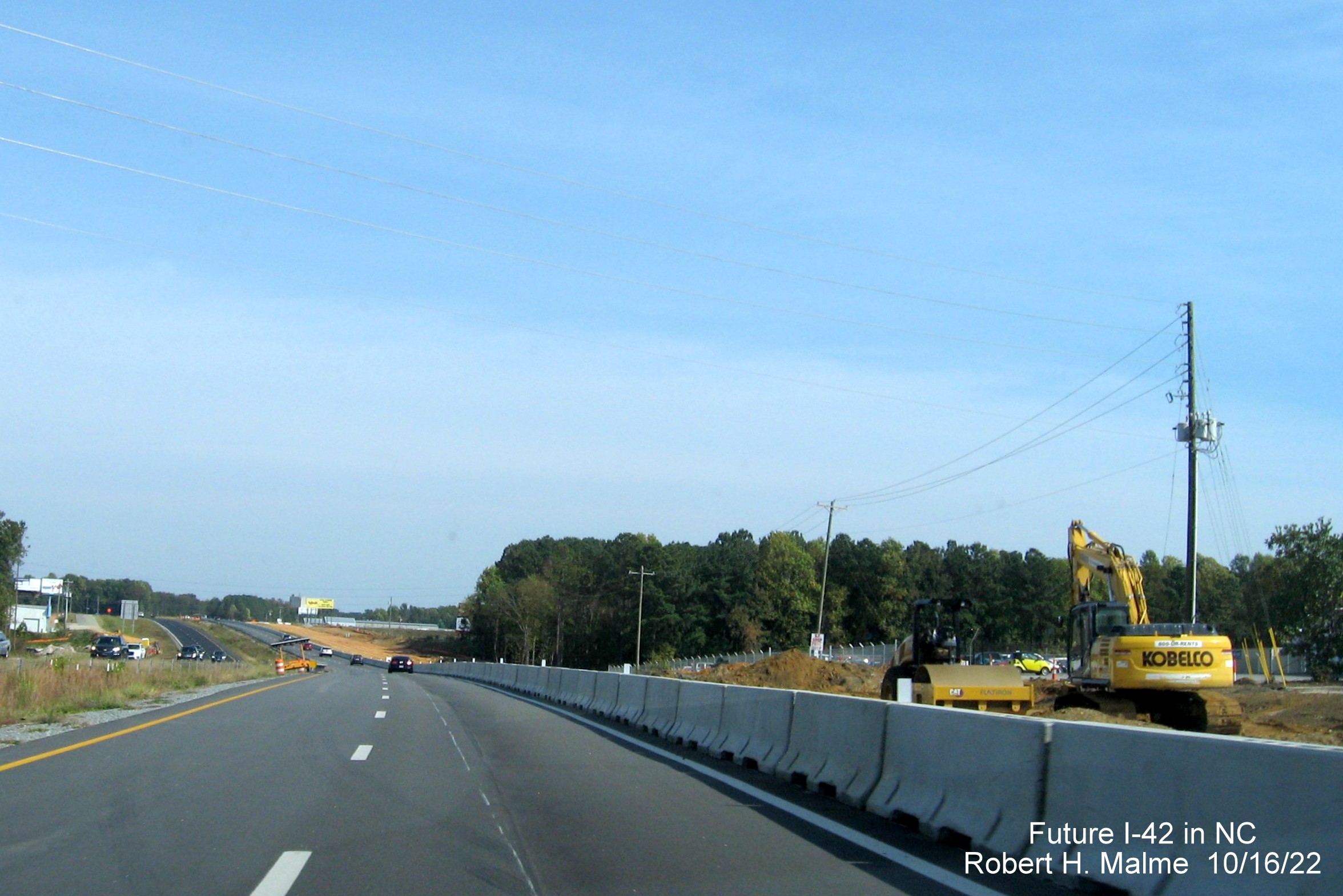 Image of graded new lanes for Future I-42 east on US 70 East in Clayton, October 2022