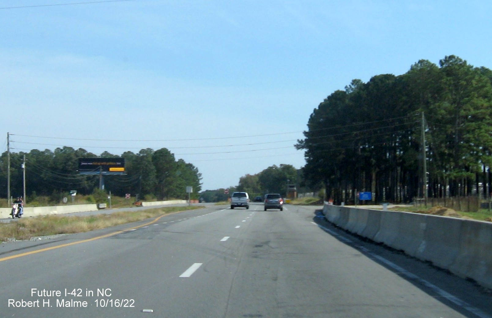 Image of future I-42 East construction along US 70 East approaching the Neuse River bridge in Smithfield, October 2022