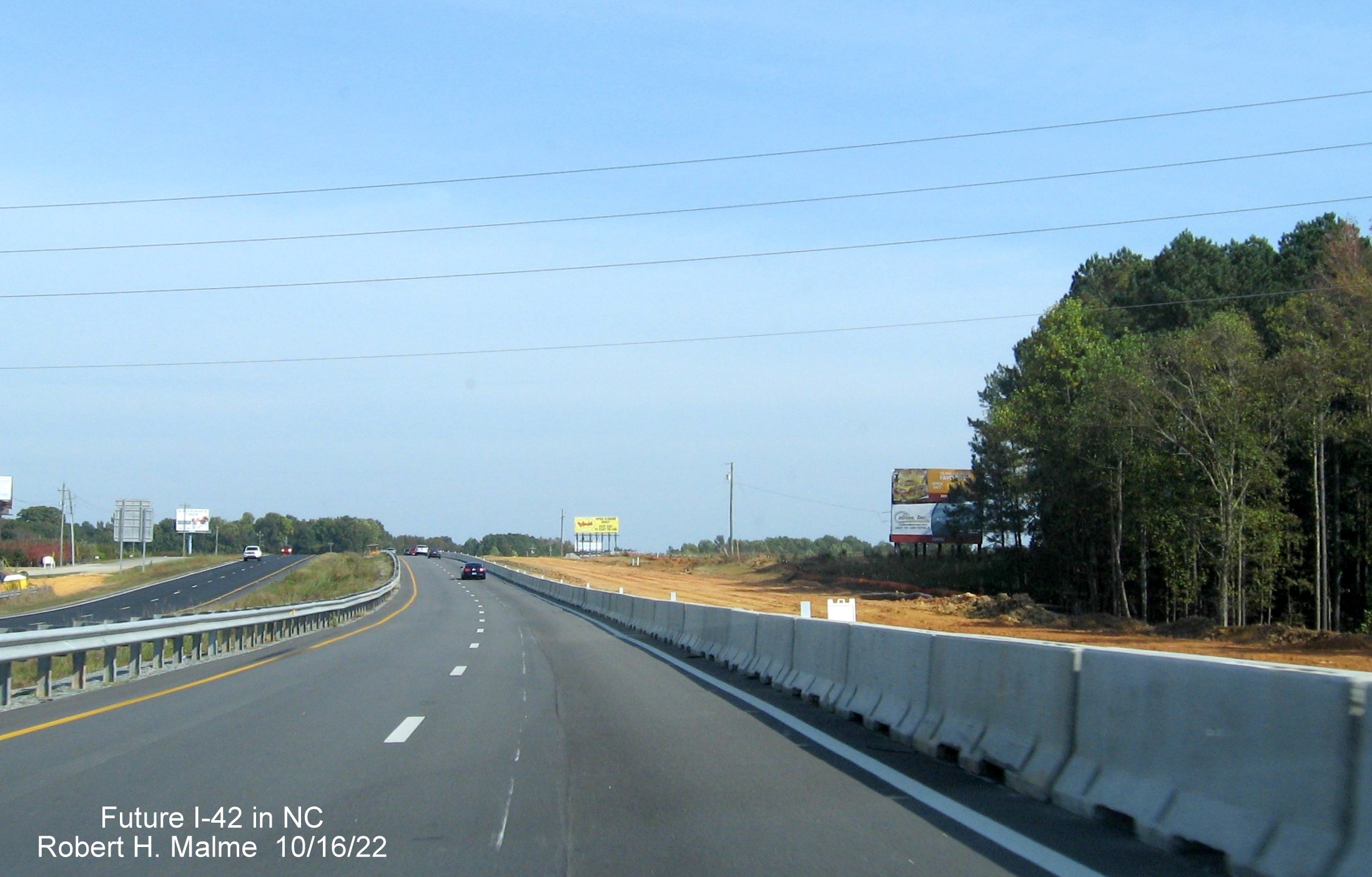 Image of graded new lanes for Future I-42 east on US 70 East in Clayton, October 2022