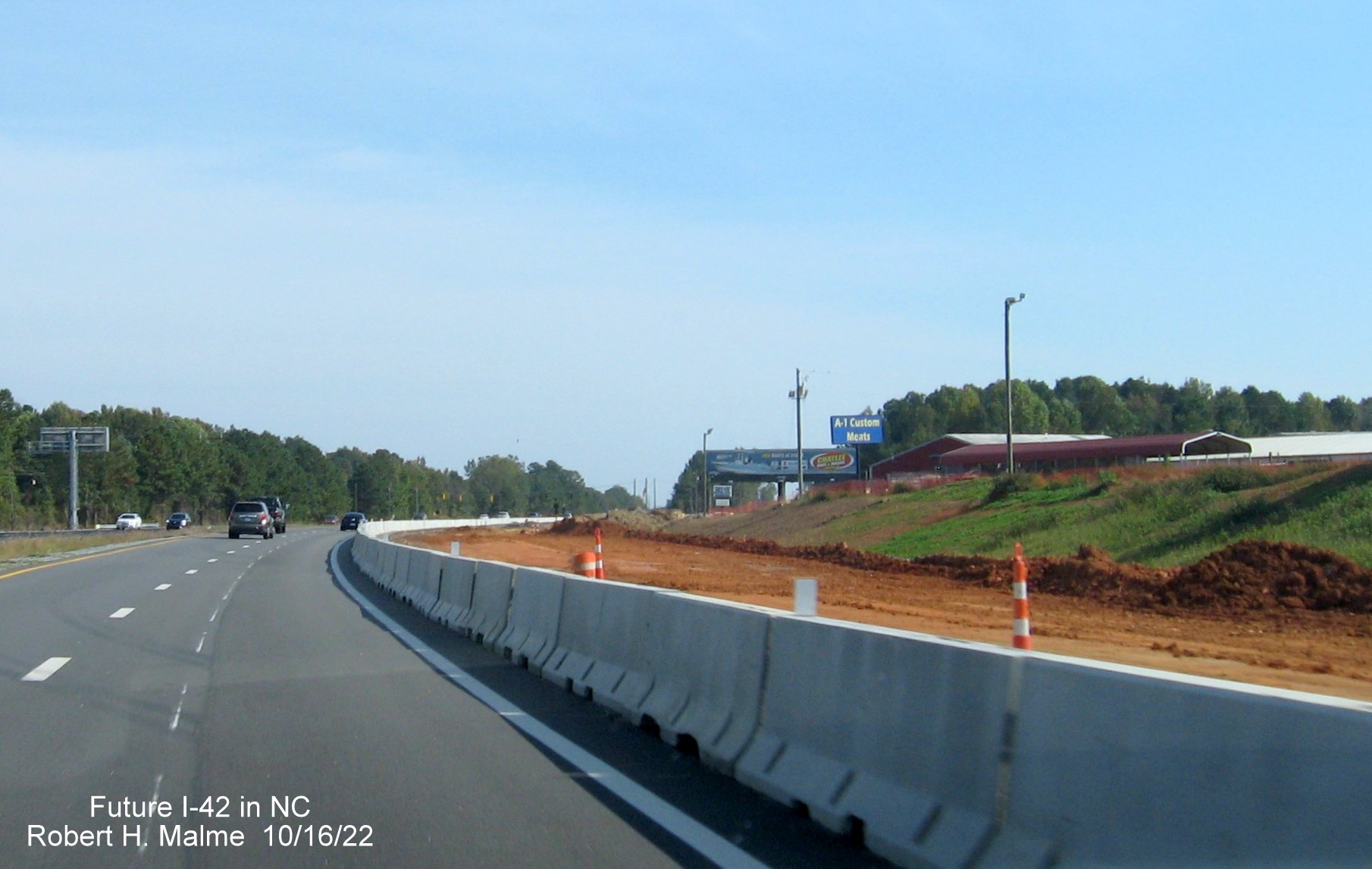 Image of graded new lanes for Future I-42 east on US 70 East in Wilson Mills, October 2022