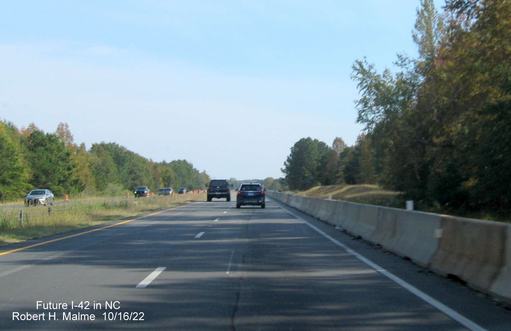 Image of graded new lanes for Future I-42 east on on US 70 East in Wilson Mills, October 2022