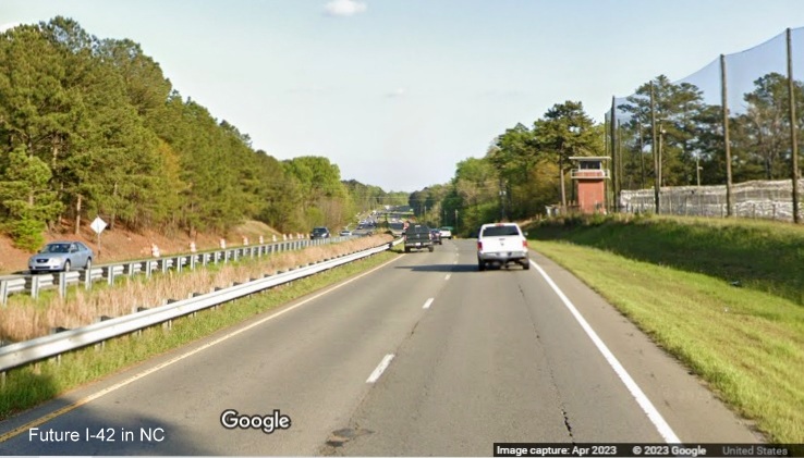Image of roadway work along US 70 West in Smithfield, Google Maps  Street View, May 2023