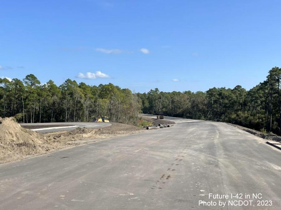 Image of Havelock Bypass lanes approaching US 70 East under construction, NCDOT image, 2023