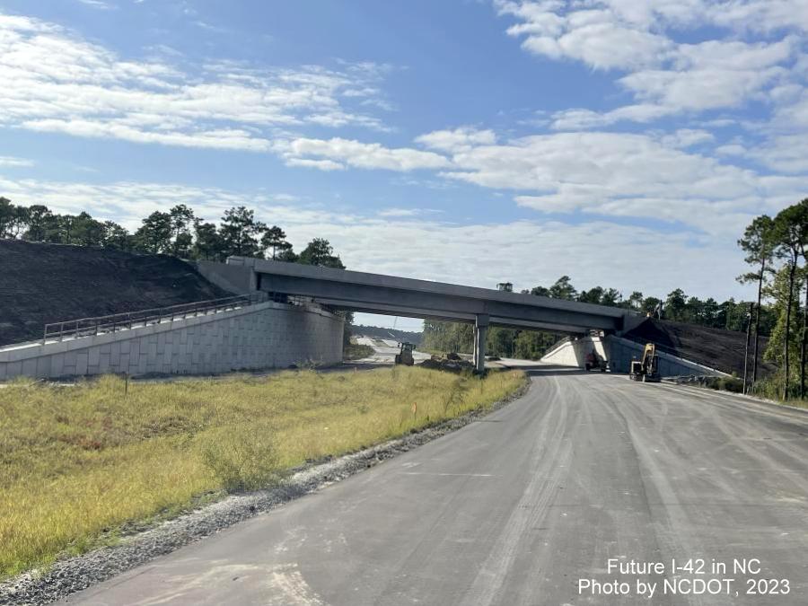 Image of Havelock Bypass bridge under construction from US 70 East, NCDOT image, 2023