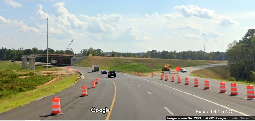 Image of future ramp from US 70 (Future I-42) East exit for NC 540 Toll West in Garner, Google Maps Street View, September 2023